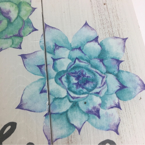 Live Simply Script on Wooden Box Frame Green Blue Succulents Zen 10x10x2 - Picture 3 of 10